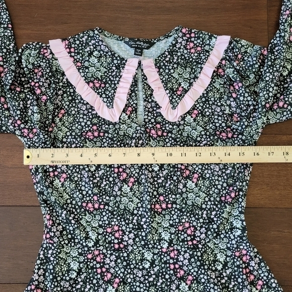 Asos Miss Selfridge Collared Black & Pink Floral Vtg Retro Inspired Dress Size 6 - Picture 6 of 9